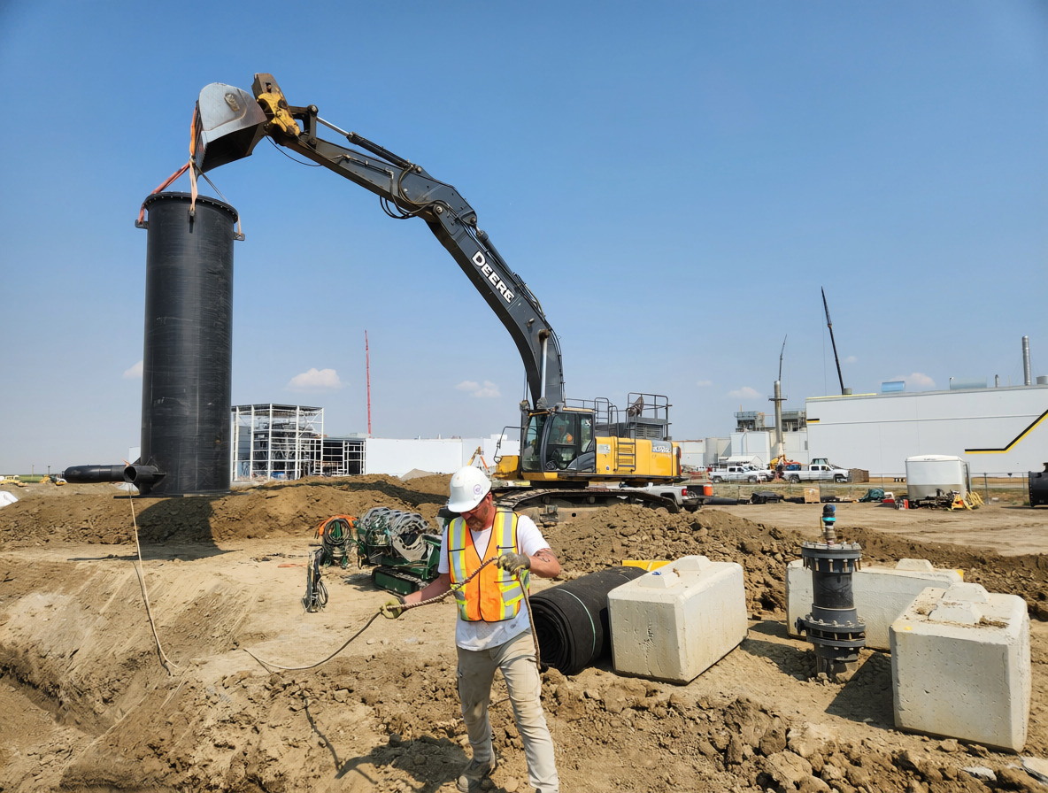 HDPE pipe fusing work at an industrial plant site